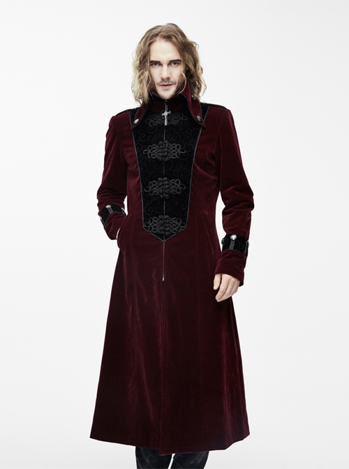 Gothic Retro Palace Style Crucifix Zipper Long Sleeve Long Coat
