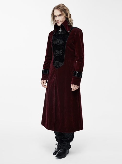 Gothic Retro Palace Style Crucifix Zipper Long Sleeve Long Coat