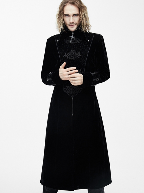 Gothic Retro Palace Style Crucifix Zipper Long Sleeve Long Coat