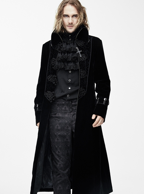 Gothic Retro Palace Style Crucifix Zipper Long Sleeve Long Coat