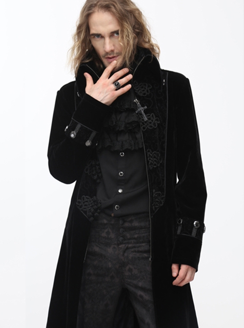 Gothic Retro Palace Style Crucifix Zipper Long Sleeve Long Coat