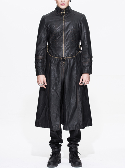 Steampunk Black Long Windbreaker Short Jacket Two Wear Ways