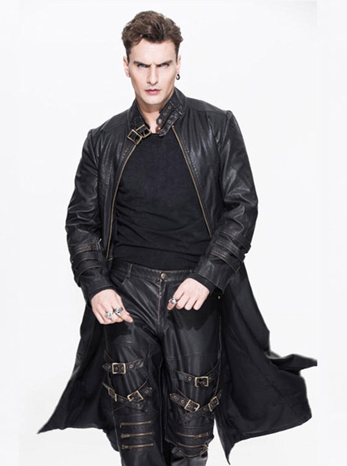 Steampunk Black Long Windbreaker Short Jacket Two Wear Ways