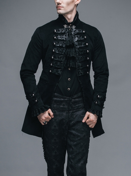 Steampunk Gothic Palace Style Black Slim Fit Long Windbreaker