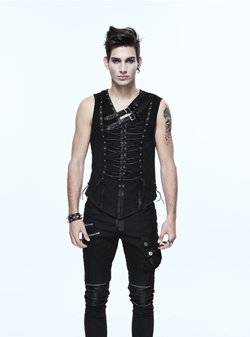 Steampunk Black Slim Fit Sleeveless T-shirt