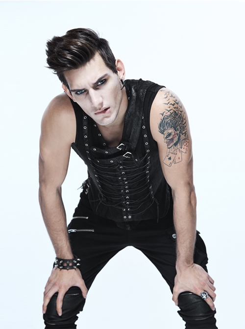 Steampunk Black Slim Fit Sleeveless T-shirt