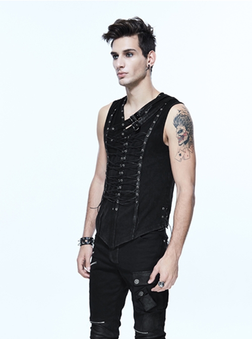 Steampunk Black Slim Fit Sleeveless T-shirt