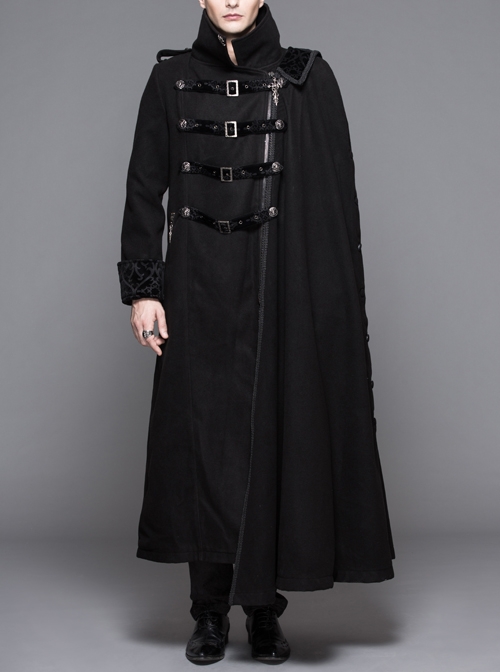 Punk Gothic Black Thickened Detachable Shawl Men's Long Coat