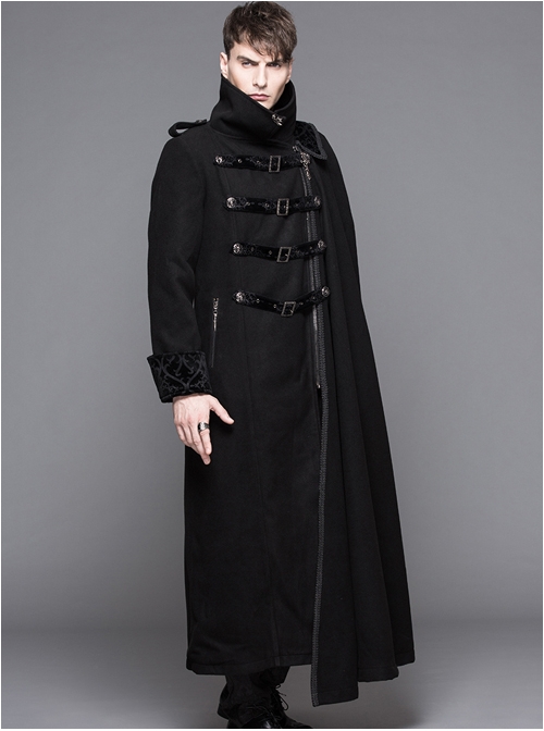 Punk Gothic Black Thickened Detachable Shawl Men's Long Coat - Magic ...