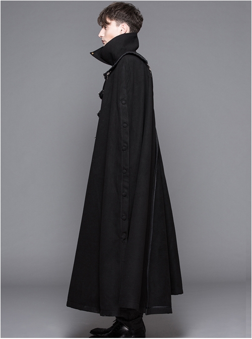 Punk Gothic Black Thickened Detachable Shawl Men's Long Coat
