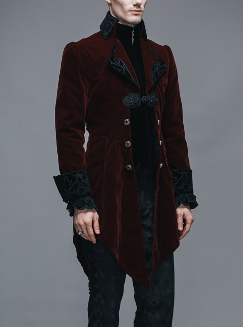 Steampunk Gothic Velveteen Slim Fit Medium Length Men's Tuxedo