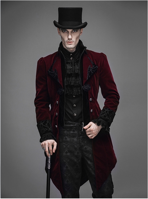Steampunk Gothic Velveteen Slim Fit Medium Length Men's Tuxedo