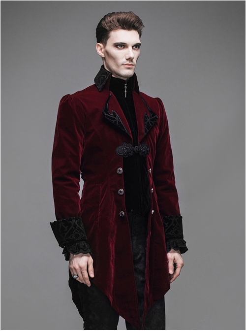 Steampunk Gothic Velveteen Slim Fit Medium Length Men's Tuxedo