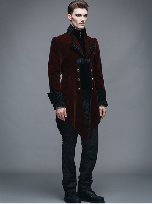 Steampunk Gothic Velveteen Slim Fit Medium Length Men's Tuxedo