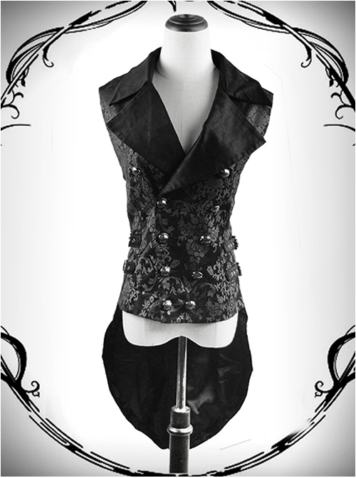 Palace Gothic Retro Printing Embroidery Double-breasted Slim Fit Men's Suit Collar Vest