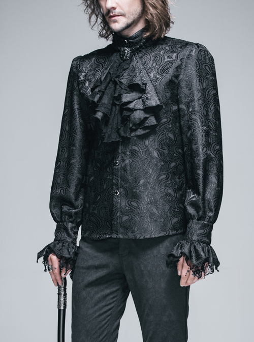 Steampunk Gothic Lace Bow-tie Retro Prom Loose Men's Shirt