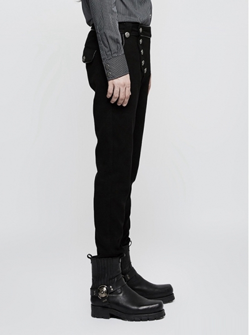Gothic Military Uniform Black Men's Trousers
