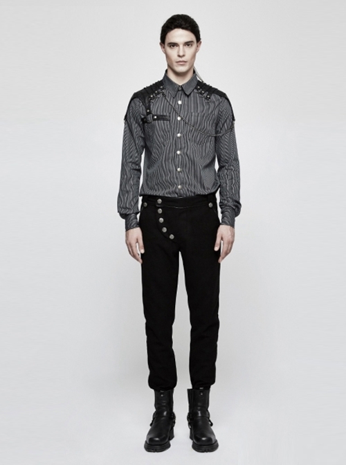 Gothic Military Uniform Black Men's Trousers