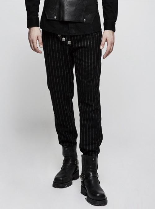 Gothic Military Uniform Black Stripe Men's Trousers