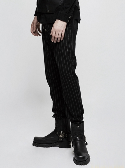 Gothic Military Uniform Black Stripe Men's Trousers