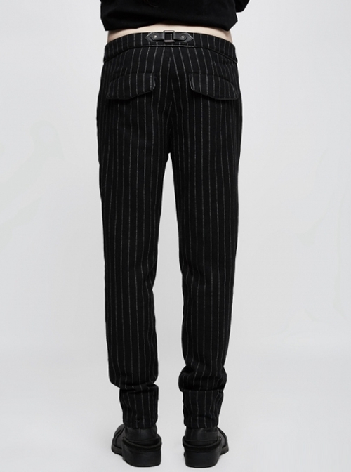 Gothic Military Uniform Black Stripe Men's Trousers