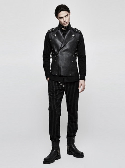 Gothic Military Uniform Black Stripe Men's Trousers