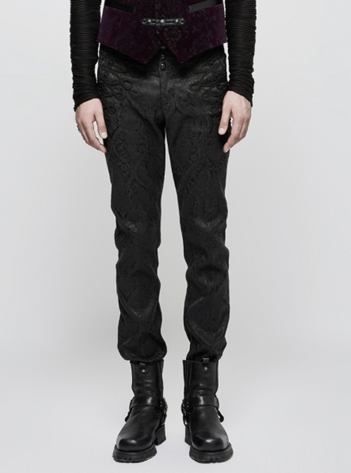 Chinese Style Embroidery Gothic Black Retro Jacquard Men's Pants