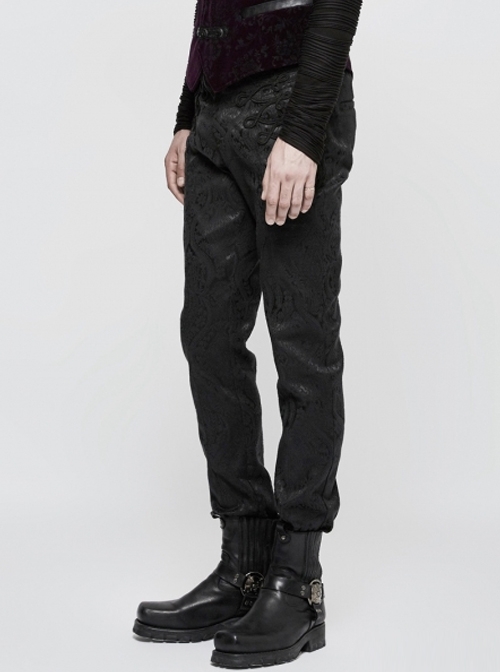 Chinese Style Embroidery Gothic Black Retro Jacquard Men's Pants