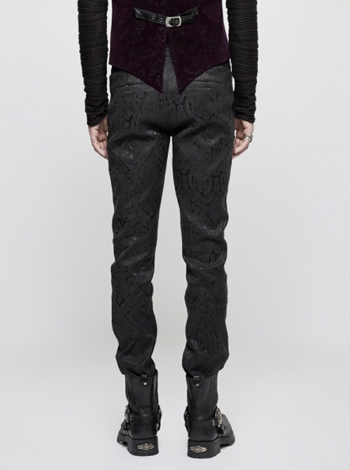 Chinese Style Embroidery Gothic Black Retro Jacquard Men's Pants