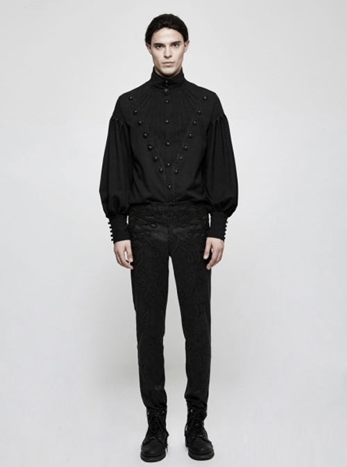 Chinese Style Embroidery Gothic Black Retro Jacquard Men's Pants