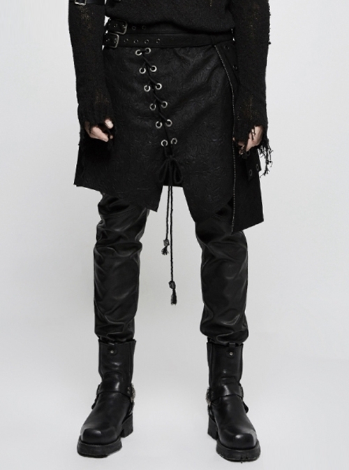 Punk Black Men's Gothic Irregular Suede Skirt