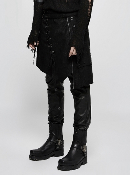 Punk Black Men's Gothic Irregular Suede Skirt