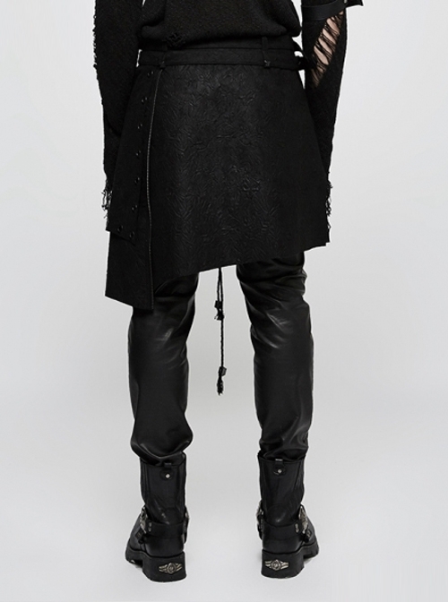 Punk Black Men's Gothic Irregular Suede Skirt