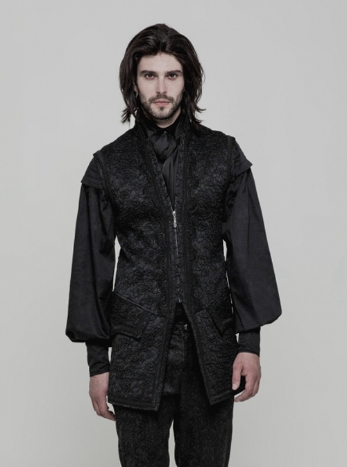 Gothic Black Retro Victorian Gorgeous Men's Long Vest