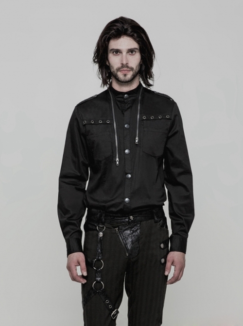 Punk Black Uniform Gothic Long Sleeve Men's Shirt