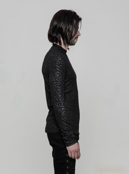 Black Jacquard Pattern Men's Gothic Pattern T-Shirt