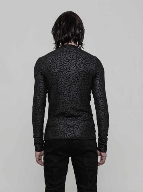 Black Jacquard Pattern Men's Gothic Pattern T-Shirt