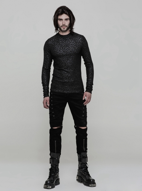 Black Jacquard Pattern Men's Gothic Pattern T-Shirt