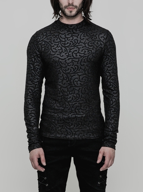 Black Jacquard Pattern Men's Gothic Pattern T-Shirt