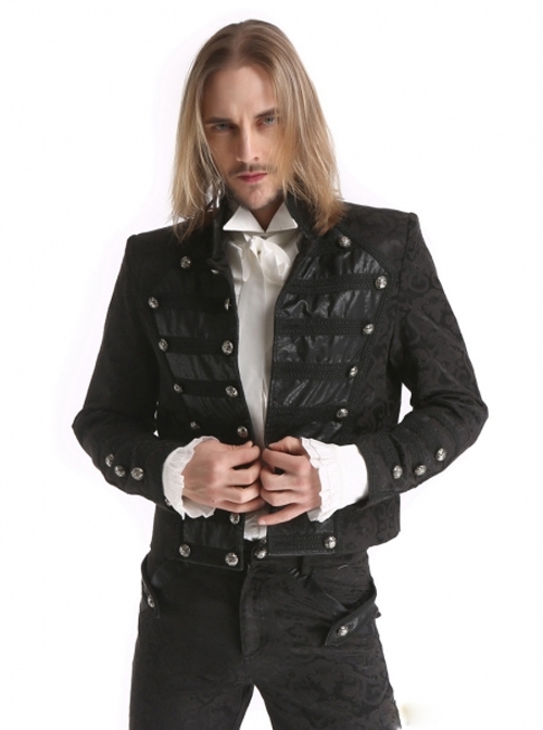Black Retro Jacquard Pattern Single-breasted Men's Gothic Short Jacket