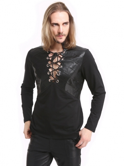 Black Warrior Style Men's Gothic Long Sleeves T-Shirt