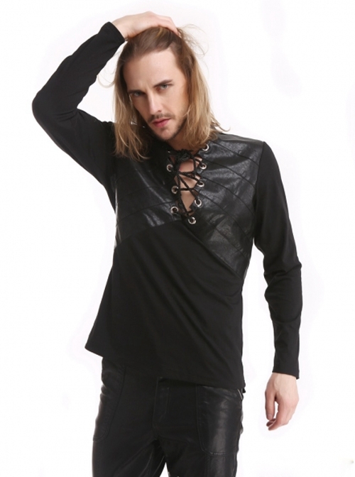 Black Warrior Style Men's Gothic Long Sleeves T-Shirt