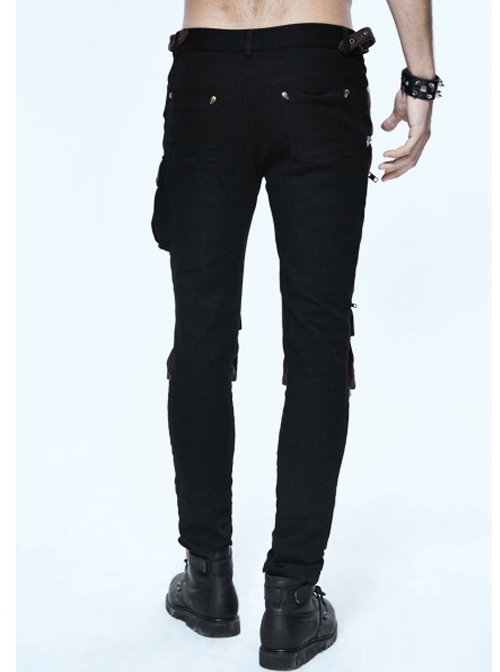 Punk Black And Coffee Men's Gothic Pockets Trousers