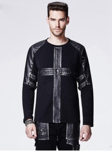 Black Rivet Punk Gothic Male Long Sleeve T-shirt