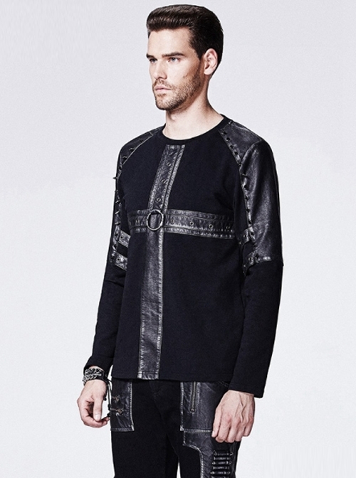 Black Rivet Punk Gothic Male Long Sleeve T-shirt