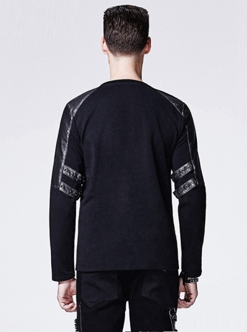 Black Rivet Punk Gothic Male Long Sleeve T-shirt