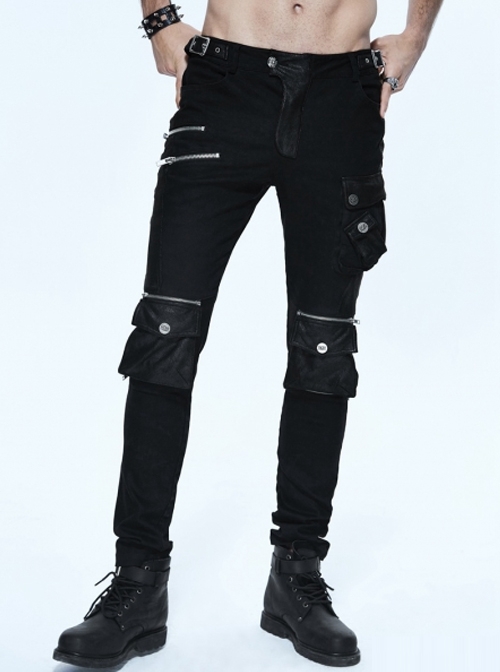 Gothic Black Punk Pockets Male Pants