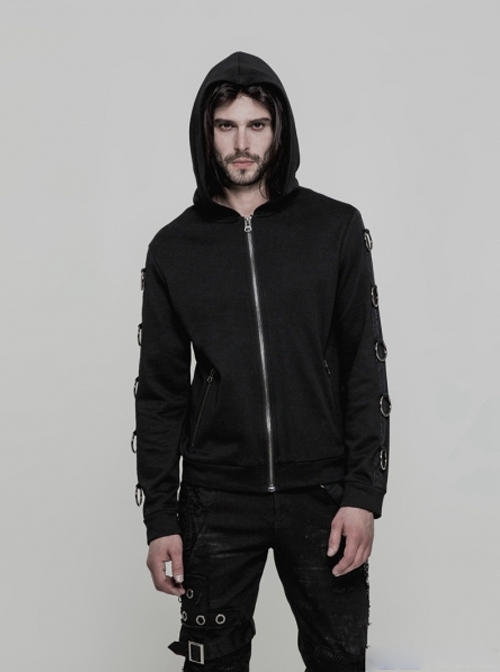 Punk Black Metal Rings Men's Gothic Hoodie Coat