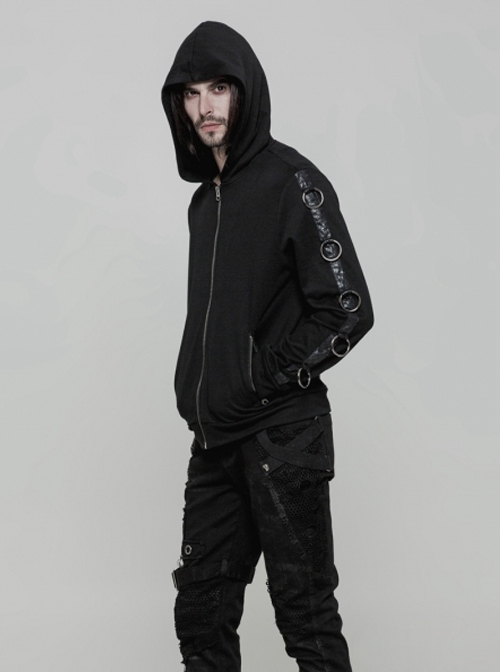 Punk Black Metal Rings Men's Gothic Hoodie Coat