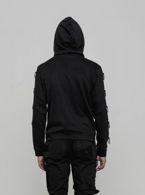 Punk Black Metal Rings Men's Gothic Hoodie Coat